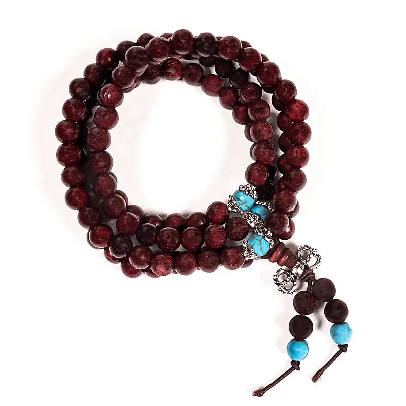 Mala en Bois avec Perles Ornementales et Dorje | 108 perles