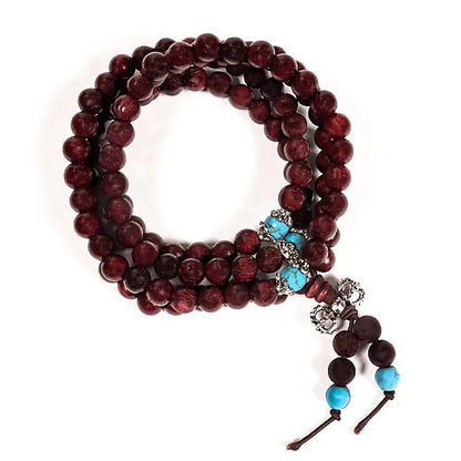 Mala en Bois avec Perles Ornementales et Dorje | 108 perles