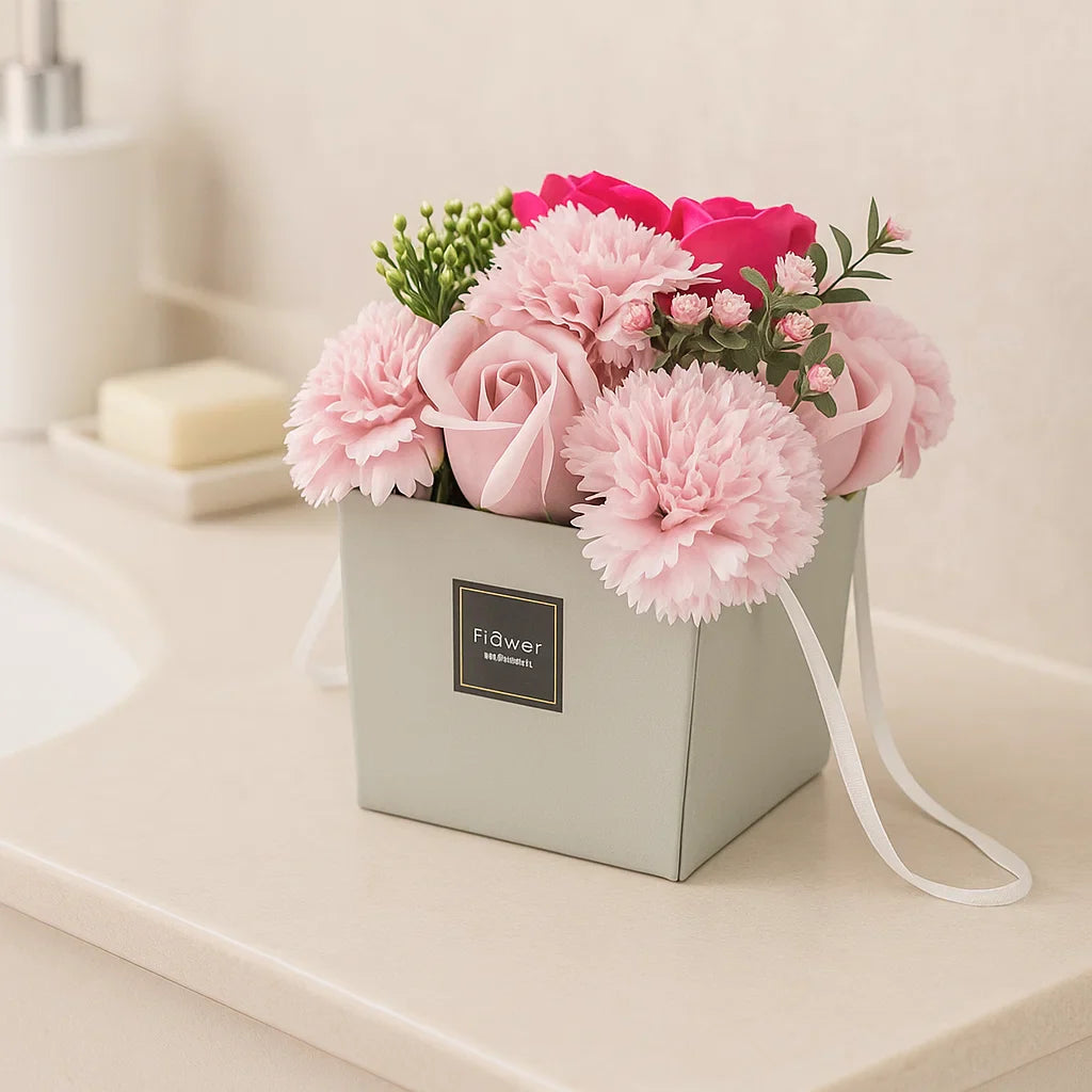 Panier de fleurs de savon roses parfumées — cadeau original femme