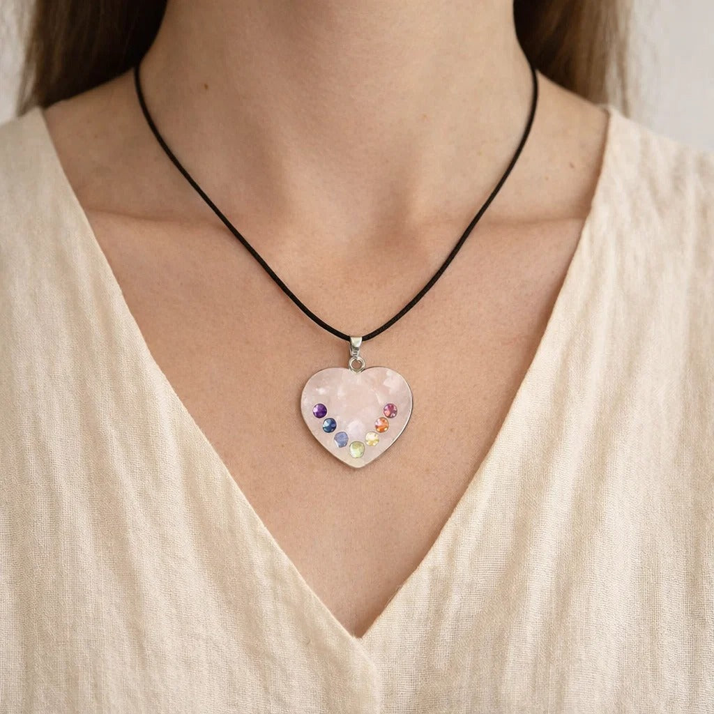 Pendentif Chakra Quartz en Forme de Coeur