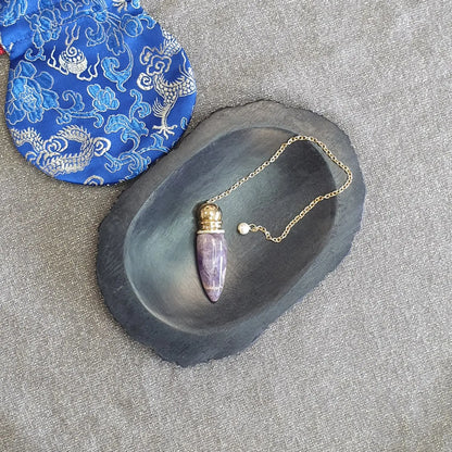 Pendule Améthyste plaqué laiton avec pochette