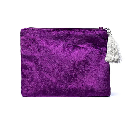 Pochette zippée en velours violet avec pompon – vue arrière