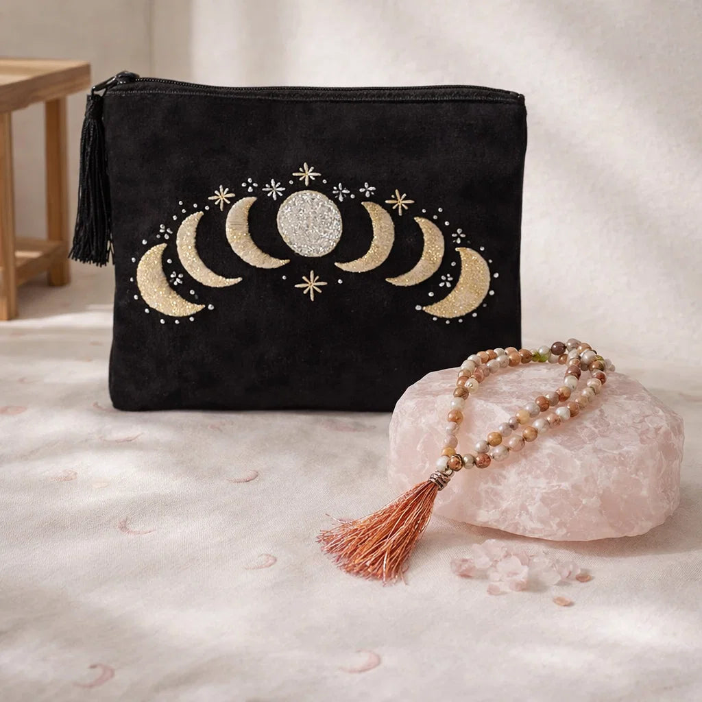 Coffret cadeau mala pierre de lune avec pochette lunaire en velours noir
