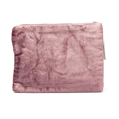 Pochette zippée en velours Rose | broderie Fleur de Vie vue de dos