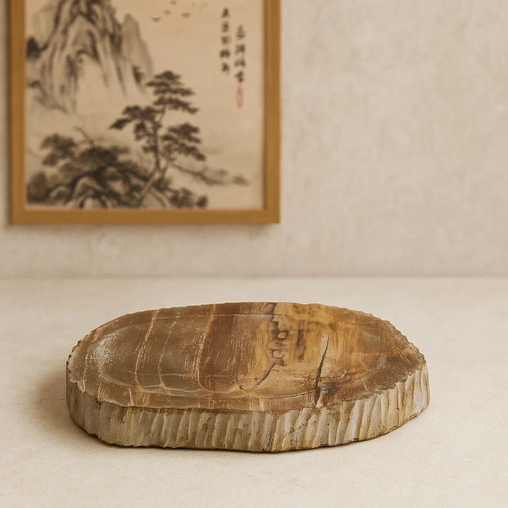 Porte savon marron en bois pétrifié