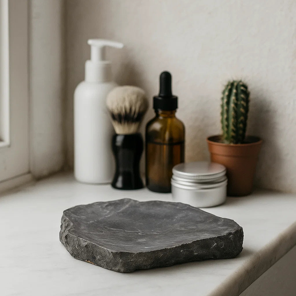Porte savon en marbre gris naturel