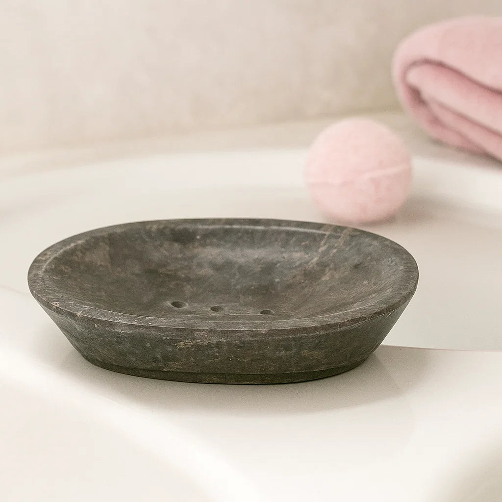 Porte savon ovale Classique en Marbre Gris