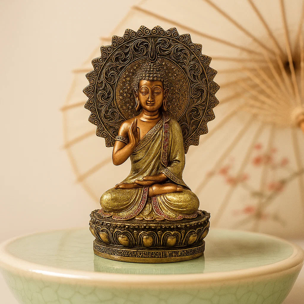 Bouddha de la réassurance avec trône