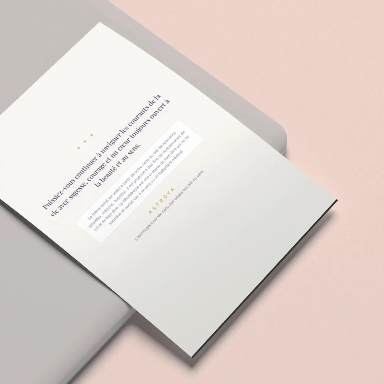 Page finale du thème astral personnalisé Astroya : message de conclusion et mention bien-être de la marque